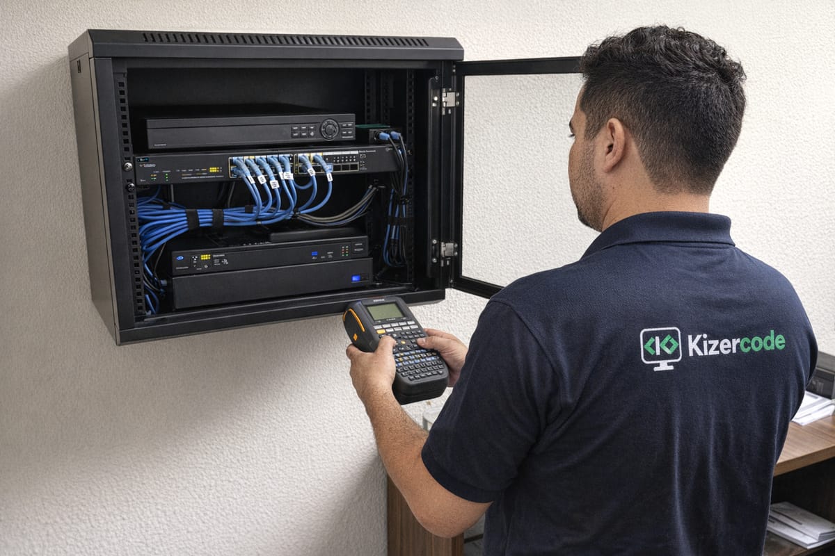 Gabinete: grabador, switch PoE y UPS etiquetados — El Progreso