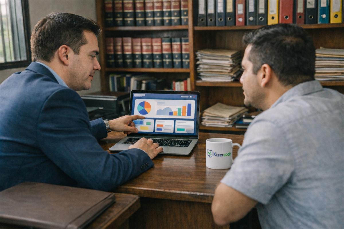 Bufete de abogados en Honduras revisando expedientes y plazos en su sistema desde una tablet
