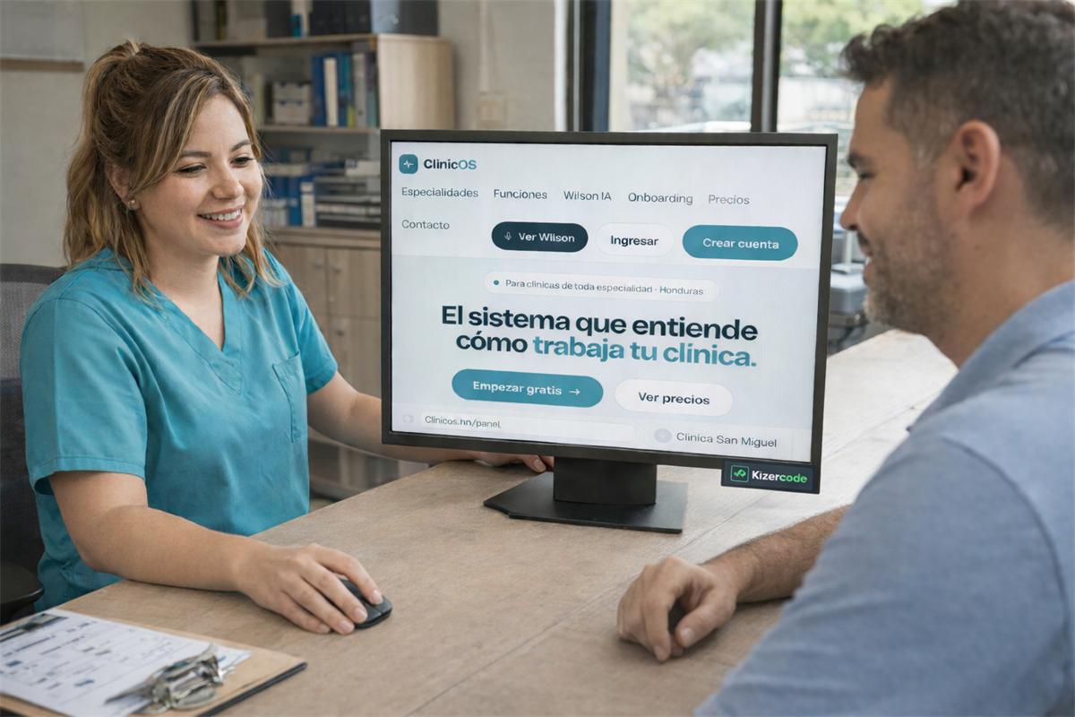 Clínica en Honduras con el expediente del paciente abierto en ClínicoSalud en una tablet
