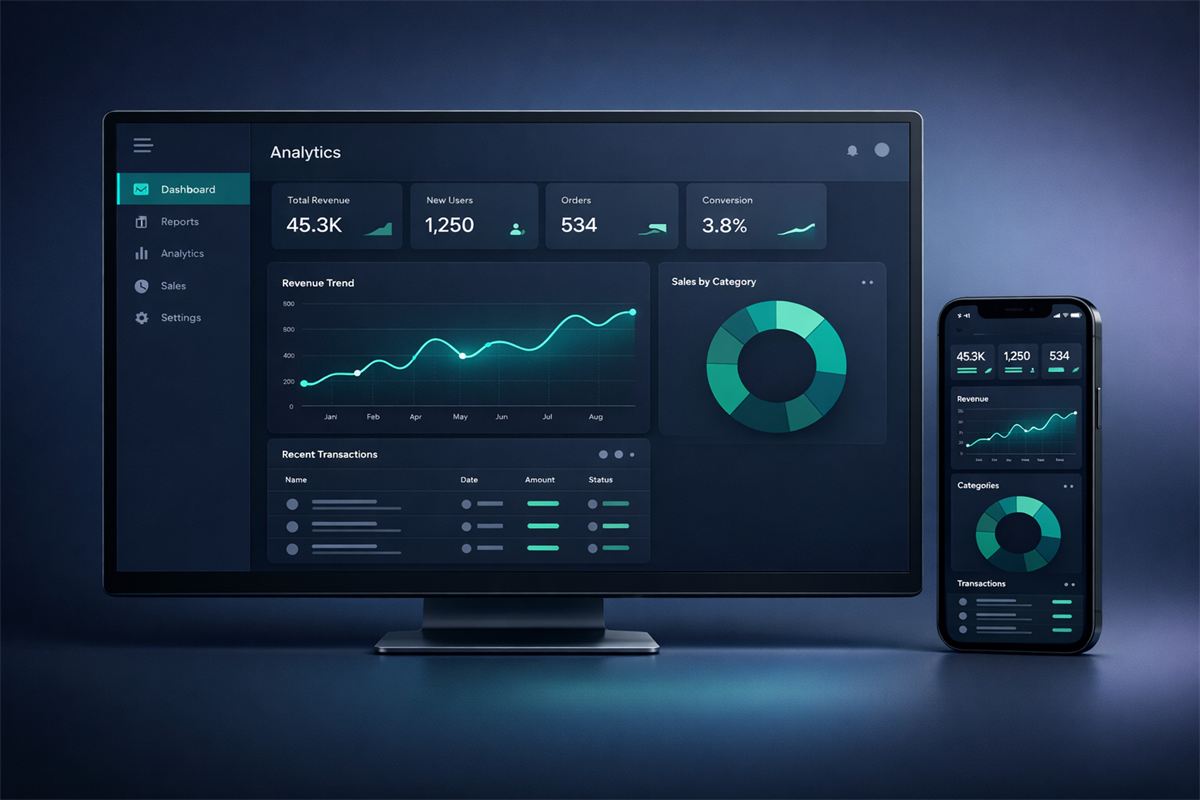 Diseño de muestra: dashboard y panel hecho por Kizercode